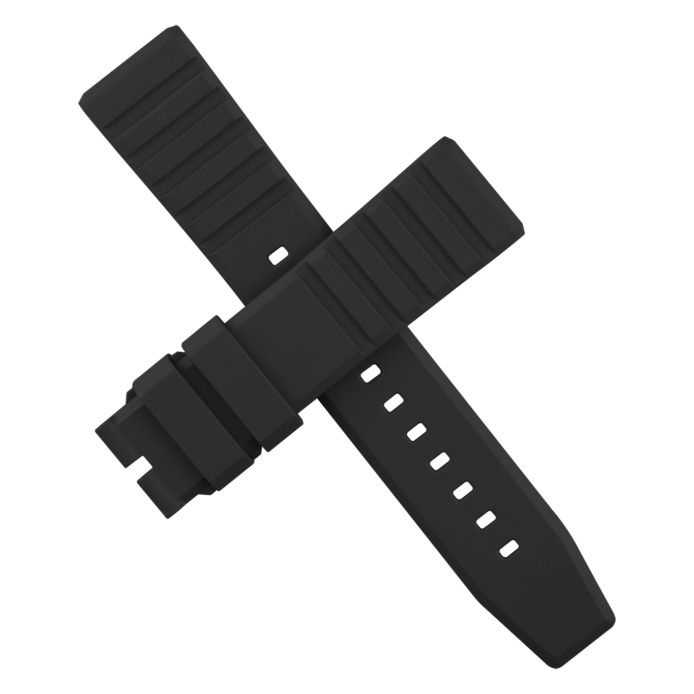 Bracelet FKM de Neotype Watches en caoutchouc fluocarboné noir, mettant en avant sa texture souple et robuste, présenté sur fond blanc.
