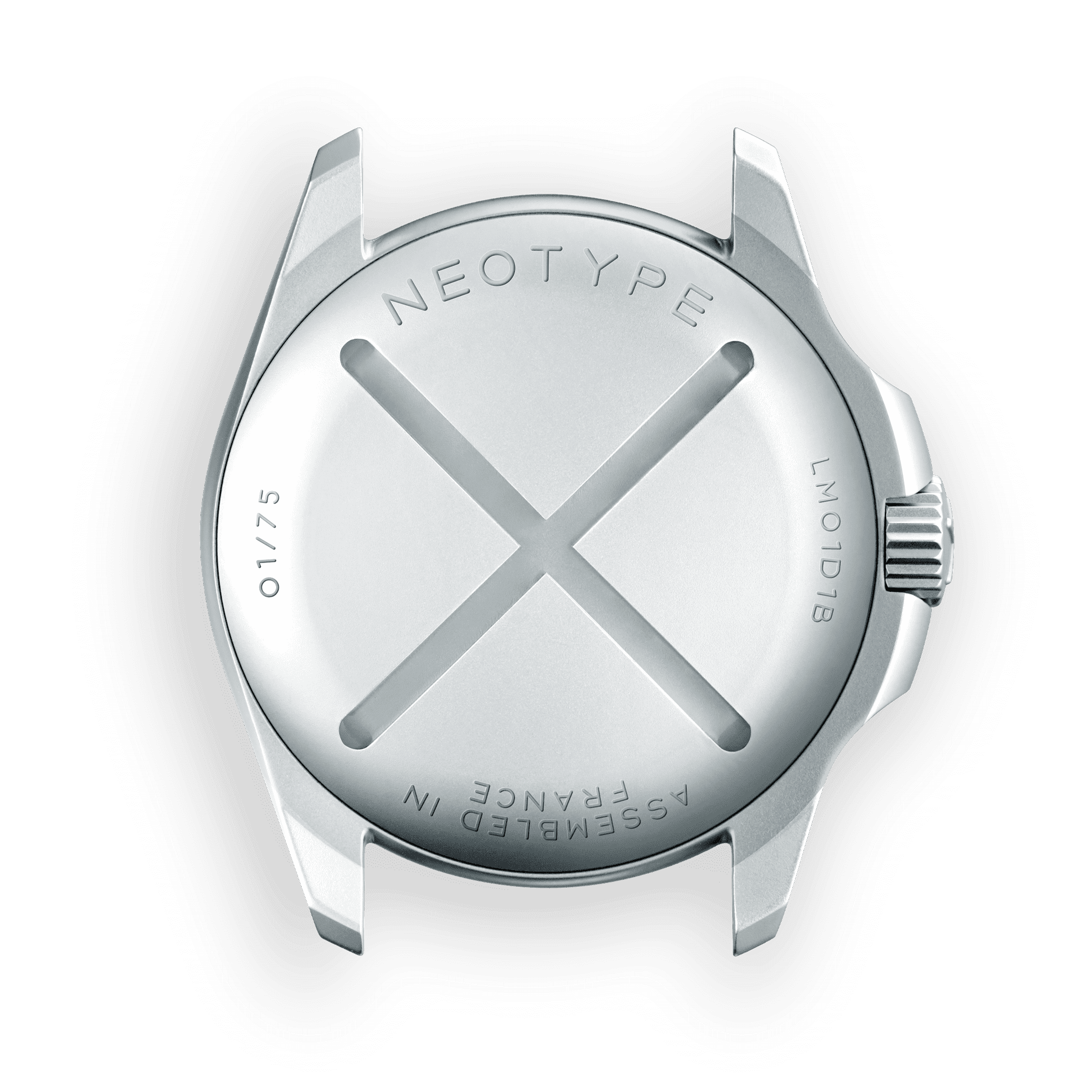 Dos du boîtier de la Montre de plongée Neotype Watches, montrant les détails de conception et les gravures, soulignant les standards de qualité élevés.