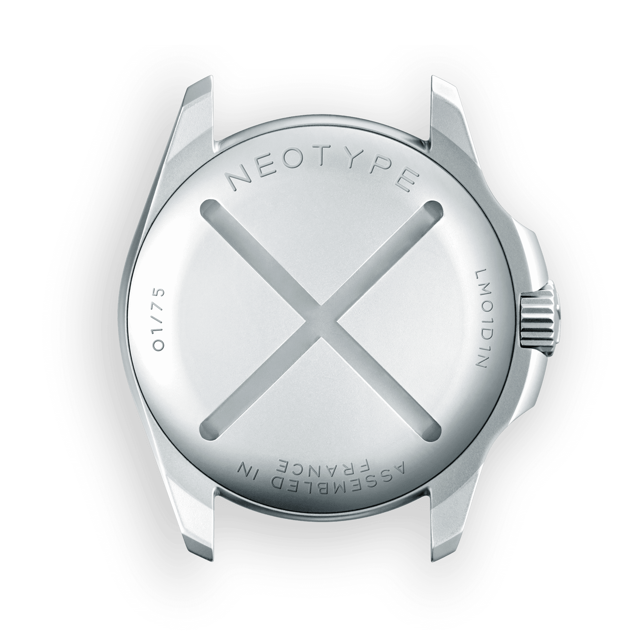 Dos du boîtier de la Montre de plongée Neotype Watches, montrant les gravures et la conception durable, avec un accent sur la qualité de fabrication.