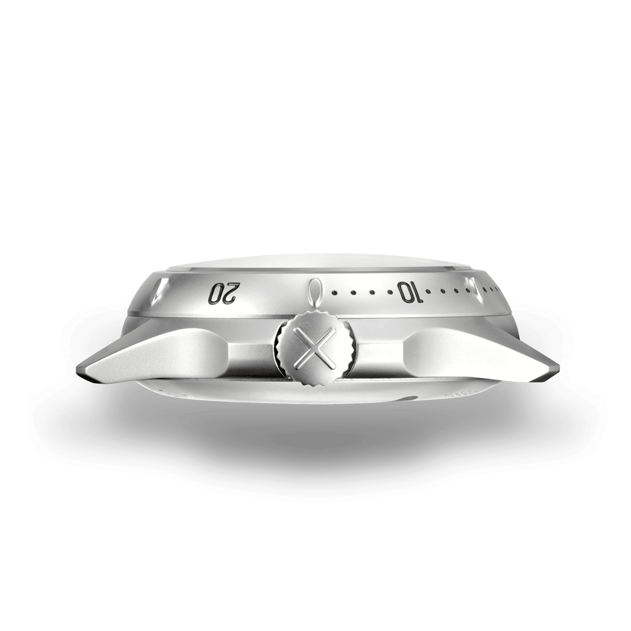 Vue latérale de la Montre de plongée Neotype Watches, montrant son profil épais et ses détails de fabrication, idéale pour la performance sous l'eau.